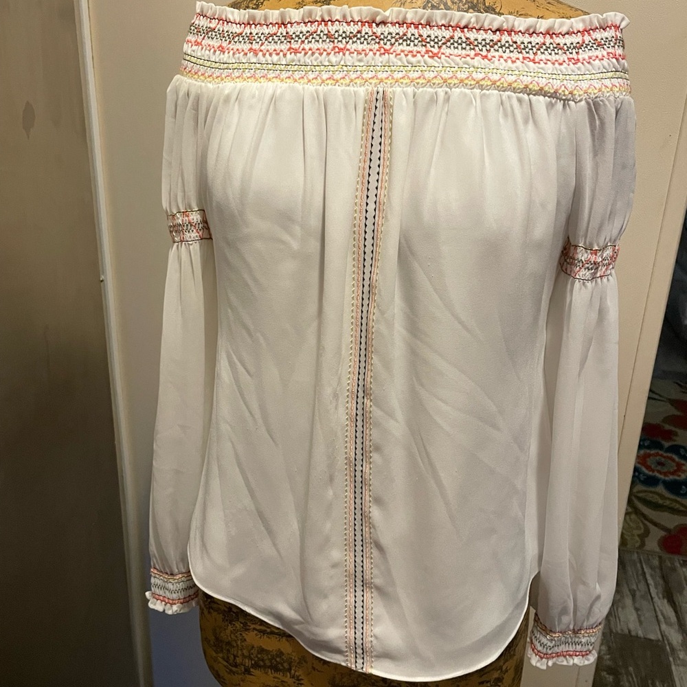White House Black Market Off-Shoulder Blouse with Embroidery